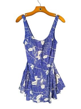 Maxine of Hollywood Blue Floral One Piece Swimsuit Swim Dress 16